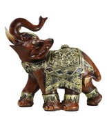 Faux Wood Trunk Up Elephant With Golden Scrollwork And Glass Mirrors Fig... - $30.15 CAD
