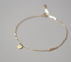 14ct Solid Gold &#39;You and I&#39; Lovers Bracelet -Dainty Jewelry, 14K Au585, fine - £140.11 GBP