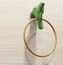 Brass Napkin Towel Ring Green Bird Figurine Hanger Wall Mount Vintage Ho... - £55.82 GBP