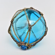 Vtg Japanese Fishing Buoy Glass Aqua Ballh In Rope Handblown W/ Rope Case Tiki - £16.60 GBP