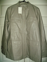 NEW Womens Faux Leather Jacket ladies sz XL taupe full zip, pockets, no belt - £7.15 GBP