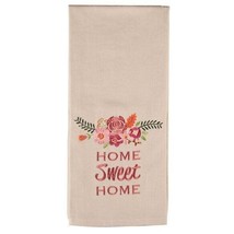 Home Sweet Home Embroidered Kitchen Tea Towels 2-Piece Tan Pink Flowers ... - $11.44