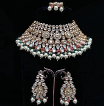 VeroniQ Trends-Bridal Kundan Necklace with Pink Beads And Pearls-Bridal-Wedding - £153.39 GBP