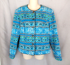 Maggie London jacket  silk button up Size 10  blue floral lined EUC - £17.38 GBP