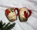 2 Christmas Holiday Mugs By Certified International Rejoice Cardinal Peace - $22.28