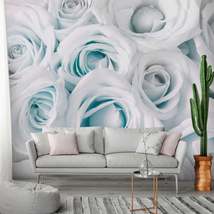 Tiptophomedecor Peel and Stick Floral Wallpaper Wall Mural - Satin Rose Turquois - £47.89 GBP+