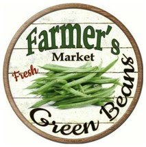 Farmers Market Green Beans Novelty Metal Circle Sign 12&quot; Wall Decor - DS - £17.26 GBP
