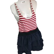 Miley Cyrus Max Azria Juniors Dress Red White Striped L Ruffle Skirt Skater - £9.46 GBP