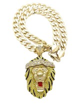 New Lion Face Pendant 11mm/20&quot; Cuban Chain Hip Hop Necklace RC3426 - £25.05 GBP