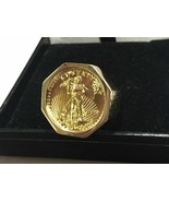 14K Yellow Gold Plated Lady LIBERTY Coin Without Stone Men&#39;s Ring Jewelr... - £160.16 GBP