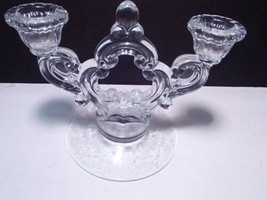 1 Cambridge Keyhole Double Candle Holder ~ Etched Rose Point ~ - £10.35 GBP