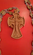 4&quot; Natural Wood Carved Greek Russian Orthodox Pectoral Cross wt Wooden Chain 47&quot; - $36.47