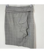 NEW Worthington Glen Plaid 12 Pencil Skirt White Black Gray Ruffle Knee ... - $19.79