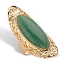 PalmBeach Jewelry Gold-Plated Silver Genuine Green Jade Cabochon Scroll Ring - £76.73 GBP