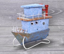 Fishing Trawler Ship Steam Tug Boat Rustic Tin Metal Decor - £19.42 GBP