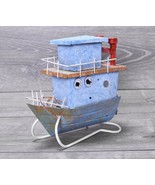 Fishing Trawler Ship Steam Tug Boat Rustic Tin Metal Decor - $24.70