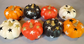 Mini Pumpkins w/Stars Gold Glitter Farmhouse Autumn Fall Decor Bowl Filler x8 - £10.14 GBP