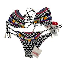 Red Carter Reversible Bikini Set With Geometric &amp; Checkered Print NWT Small - $38.40
