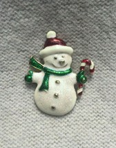 Vintage Costume Jewelry, White Glitter, Red, Green Enamel Snowman Brooch PIN156 - £7.86 GBP
