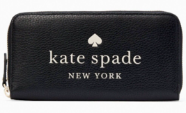 Kate Spade Ella Large Continental Wallet Black Leather ZipAround K4779 NWT FS - £75.39 GBP