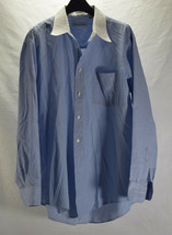 Christian Dior Mens Button Down LS Shirt Blue White 16 1/2 32 -33 - $49.50