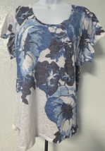 Kenneth Cole REACTION Blue White Black Floral Print Scoop Neck Shirt XXL... - $9.87