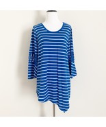 Hannah Woman Size Large Women&#39;s Blue White Striped Top Blouse Shirt Asym... - $175.68 MXN