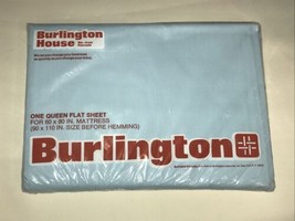 Vintage Burlington House No Iron Percale Queen Flat Sheet Blue Made USA ... - $19.64