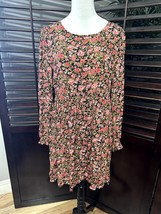 BP Women&#39;s Black/PinksFloral Long Sleeve Keyhole Casual Dress M NWOT - £14.90 GBP