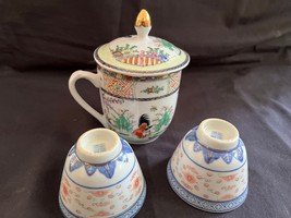 Antique Chinese porcelain set of 2 cup and a rooster  coffee cup. Marked Bottom - £46.15 GBP