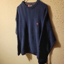 Vintage Chaps Ralph Lauren knitted Crewneck Sweater SZ L Navy Hand Framed - £18.22 GBP