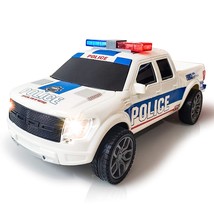 Police Car Pickup Truck With Led Headlights And Sirens, Light-Up Push And Go Pol - £24.89 GBP