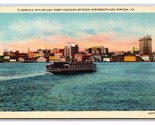 Skyline and Ferry Norfolk Virginia VA UNP Linen Postcard N21 - $2.92