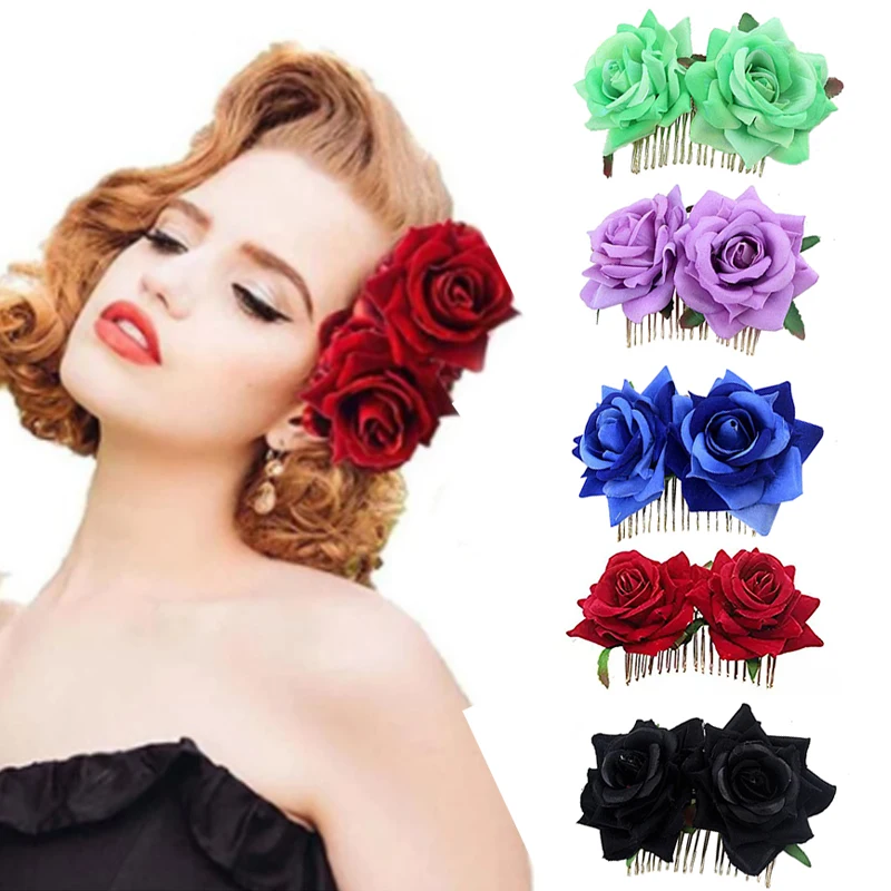 Sporting Double Floral Hair Comb Artificial Rose Flower Hair Clip BohAan Fork Co - £18.44 GBP