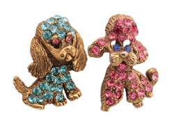 2 Poodle Dog Brooch Pins Blue and Pink Estate Pieces 1.75 Inch - £9.05 GBP