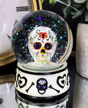 Black And White Hearts And Bones Day of the Dead Sugar Skull Small Water Globe - £17.68 GBP