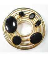 Vintage Round Openwork Black Cabochon Rhinestone Ring Circle Brooch 80s ... - £7.85 GBP