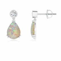 Opal Pear-Shaped Drop Earrings with Diamond in 14K Gold (AAAA, 8x6MM) - £728.28 GBP
