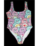 Colorful Care Bears Rainbows Hearts Low Back One-Piece Bathing Suit Wm&#39;s... - $50.59 CAD