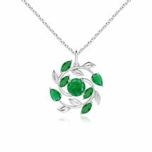 ANGARA Round and Marquise Emerald Olive Branch Pendant in 14K Solid Gold - £1,464.17 GBP