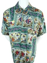 Joe Kealuhas Mens Multi Color Tropical Fish Button Front Hawaiian Shirt ... - £27.68 GBP