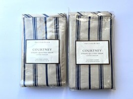 Pottery Barn Courtney Stripe Shams Pillow Cases Navy Blue Tan 26” x 26&quot; Lot Of 2 - £43.51 GBP