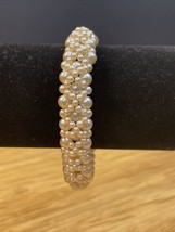 Handmade Beaded Faux Pearl Elastic Cuff Bracelet Estate Jewelry Find KG JD - £11.68 GBP