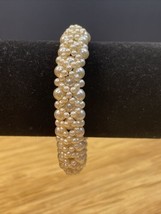 Handmade Beaded Faux Pearl Elastic Cuff Bracelet Estate Jewelry Find KG JD - $14.85