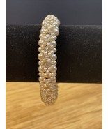 Handmade Beaded Faux Pearl Elastic Cuff Bracelet Estate Jewelry Find KG JD - $14.85