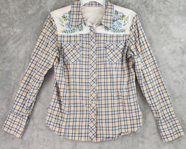 Paul &amp;Joe Womens Shirt Small Plaid Floral Western Cowgirl Pearl Snap Long Sleeve - £15.77 GBP