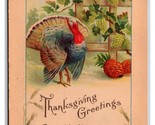 Thanksgiving Greetings Turkey Grape Vine at Harvest UNP Unused DB postca... - $3.91