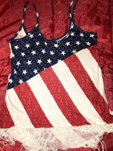 NAUGHTY SEXY WOMAN HALLOWEEN COSPLAY COSTUME SPAGHETTI SHIRT TOP USA FLAG - £16.13 GBP