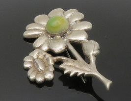 MEXICO 925 Sterling Silver - Vintage Antique Jasper Flowers Brooch Pin - BP5044 - £89.44 GBP
