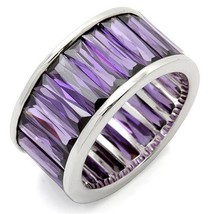 Rhodium Brass Ring with AAA Amethyst CZ, Size 7-14, Gemstone Accents - $36.99